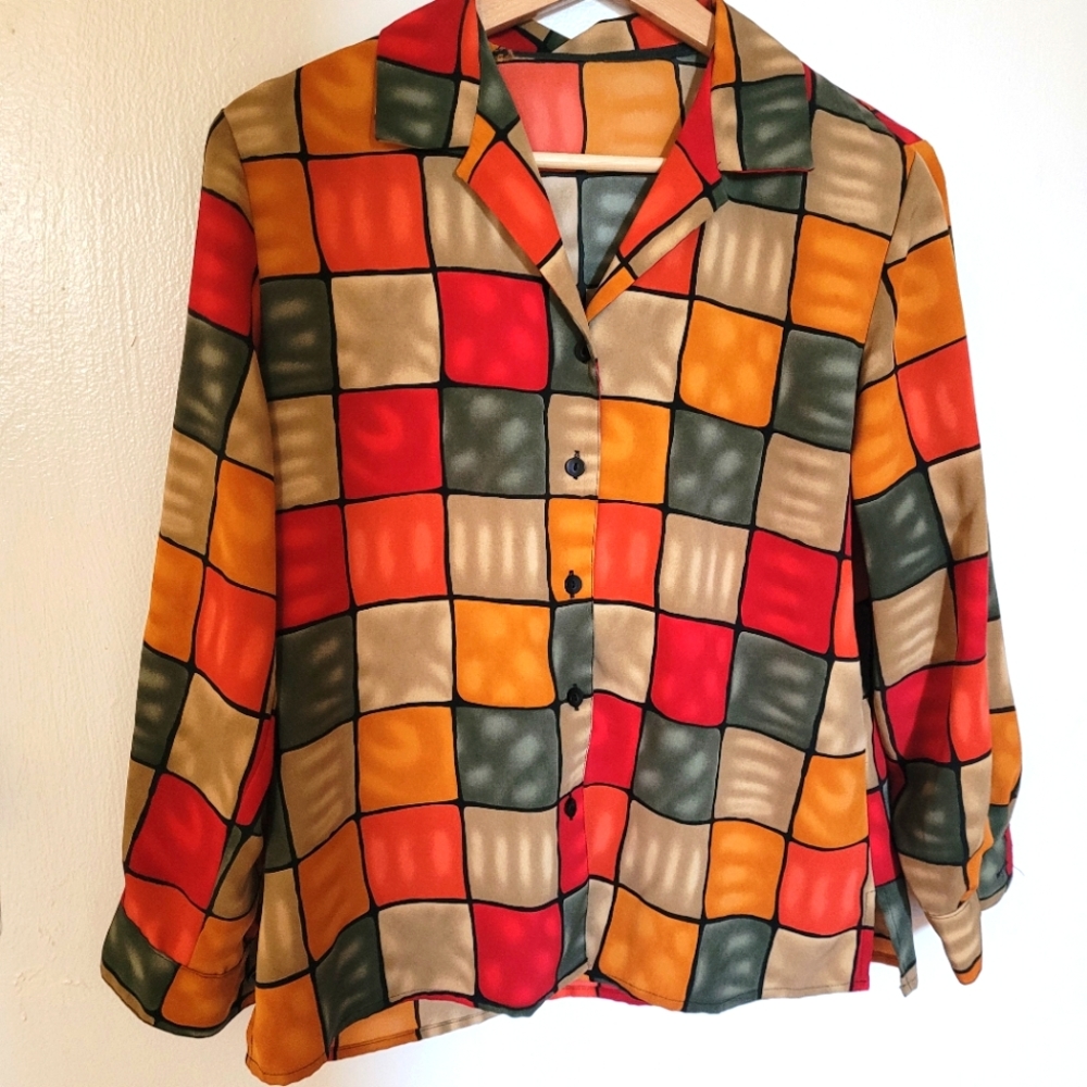 Button shirt colourful block NO IRON NEEDED